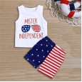 Boys Summer New Letter Print Sleeveless Top Striped Shorts Two-Piece Independence Day Suit