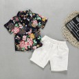 Children's clothing summer children's suit boy retro flower shirt white shorts two-piece set