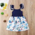 Girls print dress baby vest skirt small flying sleeve lace denim cake skirt