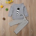 Children's clothing new men and women baby cute panda printed long-sleeved shirt gray striped trousers two-piece