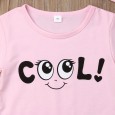 Summer new girl short sleeve printed cartoon smiley letters pink shirt denim shorts three-piece suit