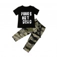 Trendy men and women baby letter short sleeve T-shirt camouflage trousers two-piece suit