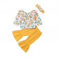 New style 0-4 years old lively printed lemon long sleeve shirt flared pants trousers