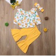 New style 0-4 years old lively printed lemon long sleeve shirt flared pants trousers
