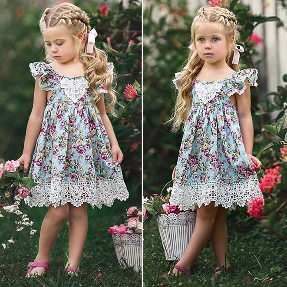 Girls halter flower fairy printed floral suspenders girls dress