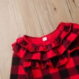 Autumn girl round neck long-sleeved lace plaid shirt A word black leather skirt short skirt suit hair accessories three-piece suit
