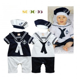 Summer boy pure cotton navy short-sleeved one-piece robe hat baby sailor suit baby children's clothing