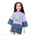 Children's clothing autumn girl T-shirt seven-point sleeve sleeve round neck stitching in the big boy denim jacket tide