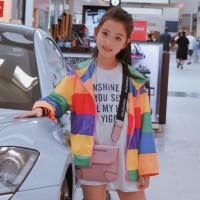 Children's clothing autumn new girl thin windbreaker long-sleeved color matching hooded jacket in the big boy coat female