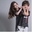 Girls striped straight off-the-shoulder skirts boys and girls round neck short sleeve summer children siblings