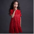 Girls' little strawberry chiffon dress children's round neck foreign princess skirt summer big children's parent-child dress
