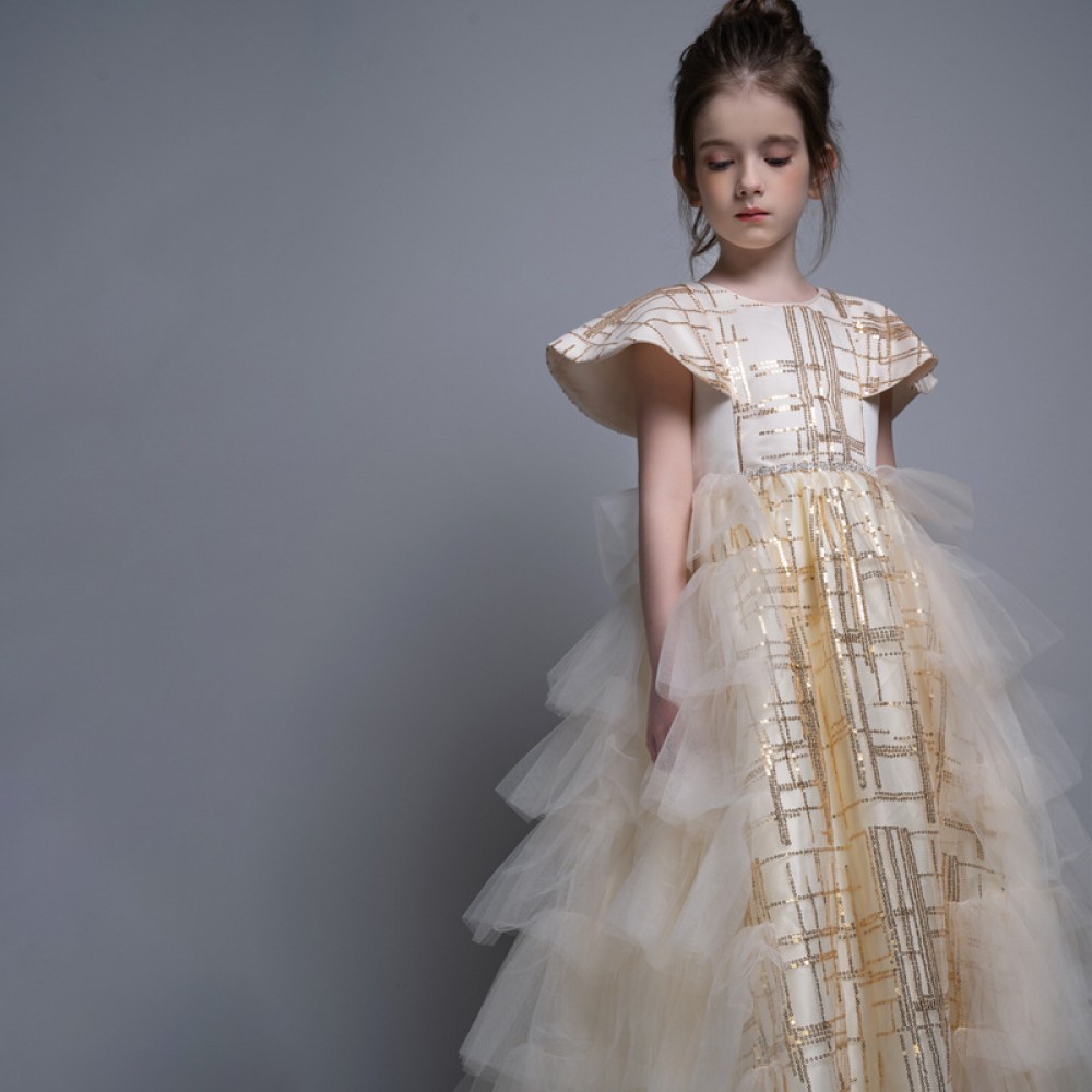 Children's clothing bright silk princess skirt girl layer cake dress