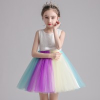 Girls dress new rainbow skirt summer gauze puffy princess skirt vest little girl child foreign host