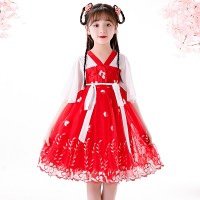 Girls' summer red festive children's hanbok cotton Chinese style embroidery short-sleeved middle-aged boy skirt