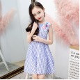 Children's summer new girl plaid vest skirt female baby princess dress