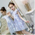 Girls princess skirt new children's clothing children's striped short-sleeved skirt children's dress