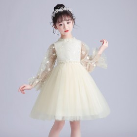 Girls long-sleeved dress spring and autumn new foreign style show dress princess style fluffy mesh skirt