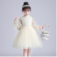 Girls long-sleeved dress spring and autumn new foreign style show dress princess style fluffy mesh skirt