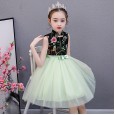 Girls skirt summer small and medium children's dress cheongsam puffy mesh gown skirt princess skirt embroidery dress