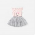Summer new children's short-sleeved suit printed T-shirt lattice mesh cake skirt girl suit