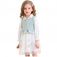 Spring new children's dress princess skirt doll collar fake two-piece girl peach knitted mesh skirt