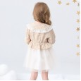 Spring new children's dress children's clothing princess skirt girl plaid doll big lapel mesh skirt