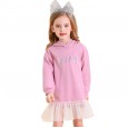 Spring new children's dress children's clothing cartoon printing girls hooded sweater mesh gown