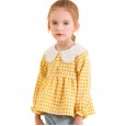Spring new children's clothing seersucker long-sleeved shirt large lapel Wessey lattice doll skirt
