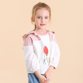 Spring new children's jacket children's clothing cartoon girl cute little ear stitching hooded jacket