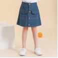 Spring new children's skirt children's spring and autumn A-line skirt single-breasted girls denim skirt