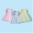 Summer new flash mesh gown princess dress puff sleeve striped girl dress