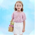 Summer new children's suit children's clothing plaid short-sleeved skirt pants girls suit