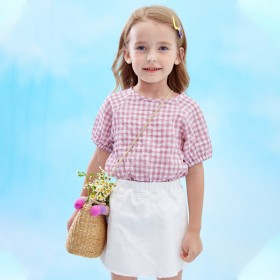 Summer new children's suit children's clothing plaid short-sleeved skirt pants girls suit