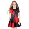 New summer clown female digital print dress short sleeve pleated skirt