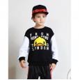 Little yellow duck spring and autumn cartoon alphabet pattern long sleeve contrast color wild boy round neck pullover sweater