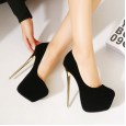 Waterproof platform 16CM high-heeled suede shallow mouth shoes round toe foot wild OL women's shoes 258