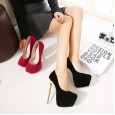Waterproof platform 16CM high-heeled suede shallow mouth shoes round toe foot wild OL women's shoes 258