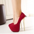 Waterproof platform 16CM high-heeled suede shallow mouth shoes round toe foot wild OL women's shoes 258