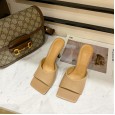 Catwalk models simple and versatile thin high heel OL slippers fashion square head female sandals