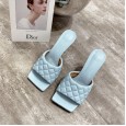 Spring and summer catwalk rhombic bread design fashion sandals simple square head high-heeled slippers 979-5