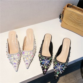 Half slippers women's new autumn heavy industry fine high fashion rhinestone OL slippers women 5-6