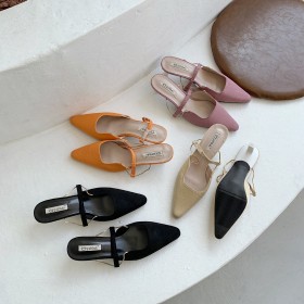 Summer simple wild chain decoration fashion suede high-heeled shallow mouth OL female sandals and slippers