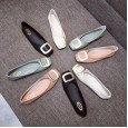 Square head single shoes female Korean new shallow mouth square buckle soft bottom flat heel comfortable women's shoes