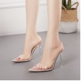 Fashion pointed transparent high-heeled semi-drags outside wears sets of feet OL large size fashion women's shoes 35-42