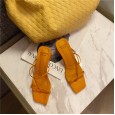 Fashion square head thick with thin belt combined clip toe high-heeled hollow wild beach Roman OL female half drag sandals