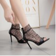 Fish mouth shoes open toe sandals women summer new banquet fine heel Roman high heels sandals 35-42
