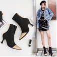 Stitching small square head stretch sock boots short boots new fashion show high heel women boots 027