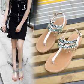 Summer Roman flat bottom color matching beaded clip toe tide female sandals female 35-40