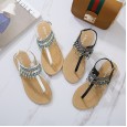 Summer Roman flat bottom color matching beaded clip toe tide female sandals female 35-40