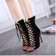 Early autumn cross strap rivet hollow fish mouth sandals fashion thin high heel women's shoes